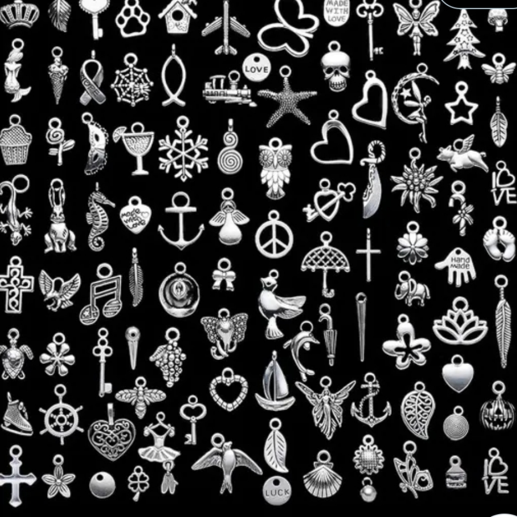 Nib Adorable Mixed Approx 100 Piece Silver Metal Alloy Charms Diy!